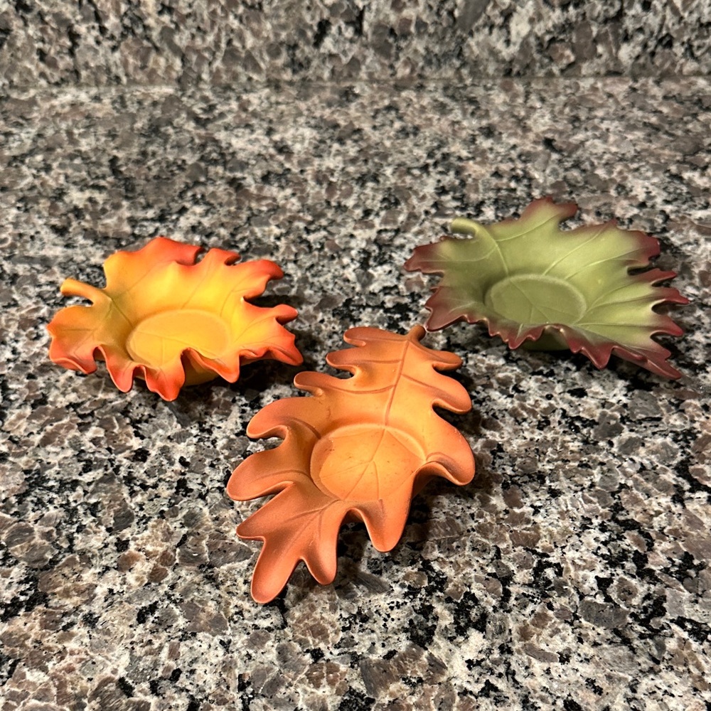 Set of Three PartyLite Leaf-Shaped tea light Candle Holders